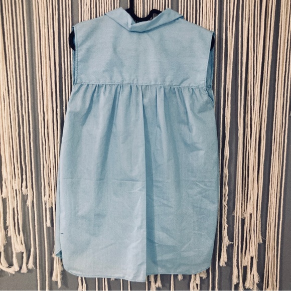 Light Blue Handmade Women's Sleeveless Renaissance Tunic V Neck Tie Up Loose - Picture 4 of 13